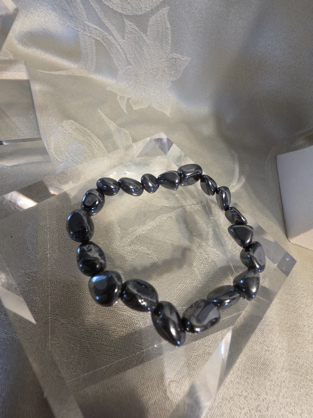 #1304 Polished Hematite Bead Stretch Bracelet - Black